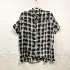 Ro & De Anthropologie Button Up Shirt Top Cap Sleeve Abstract Black Gray M